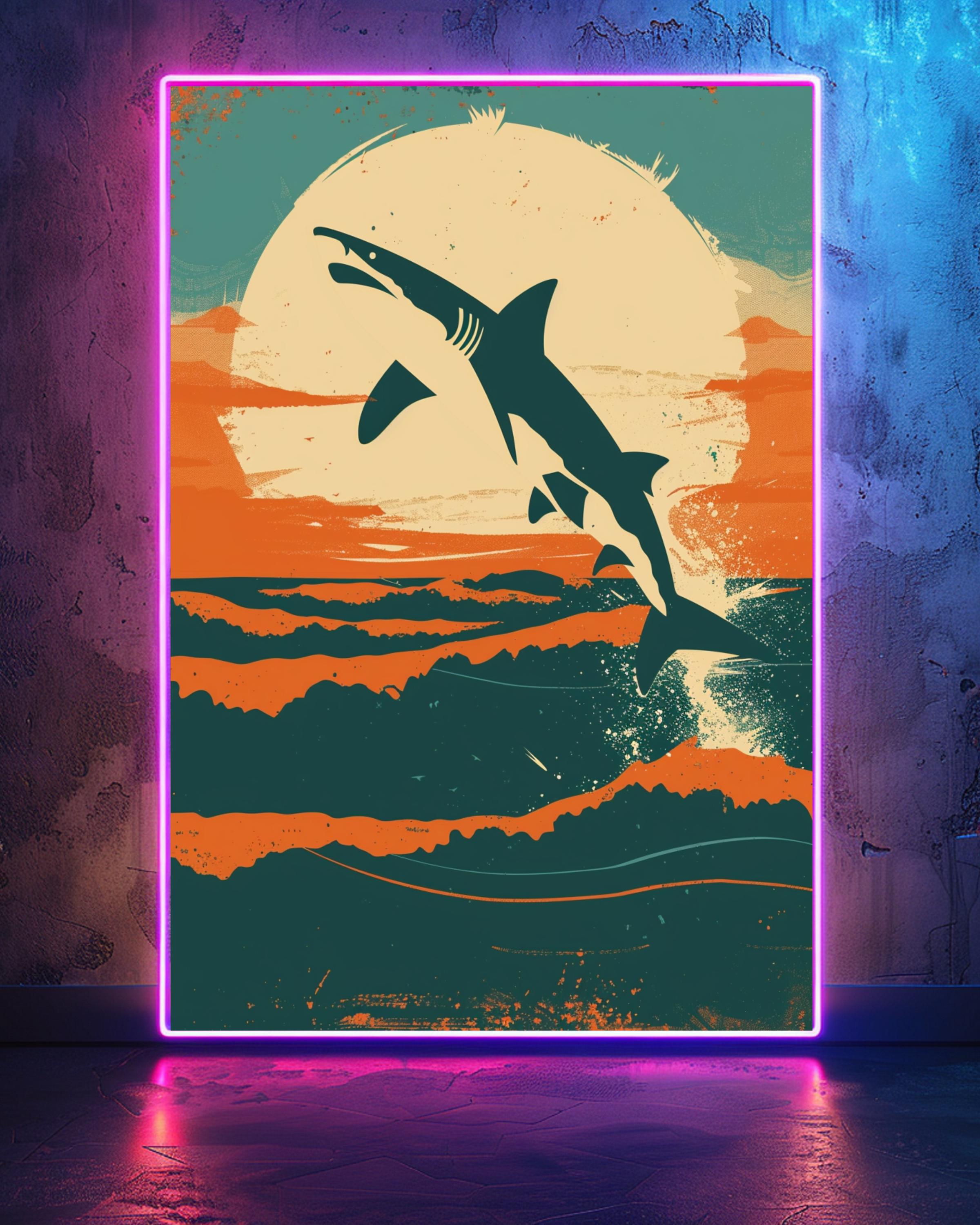 Retro Shark Art Print - Vintage Ocean Poster - Minimalist Great White ...