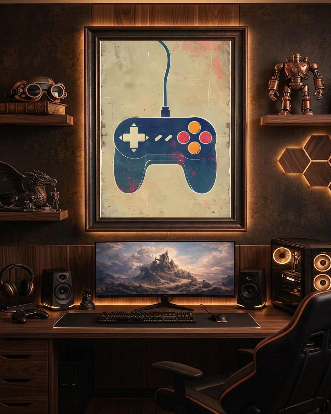 Retro Game Controller Poster, 1990s Gaming Wall Art, Minimalist Vintage ...