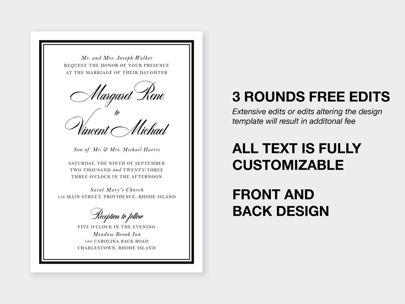 Margaret | Simple Classic Timeless Elegant Wedding Invitation, Reply ...
