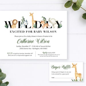Safari Baby Shower Invitation | Gender Neutral Baby Shower Invite | Wild Animals and Greenery | Digital File