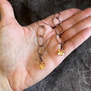 Champagne Zirconia Copper Earrings |Artisan|Witchy|Boho|USA|Rustic|Vintage-style|Cosplay|Gothic|Brutalist|Enchanting|Renaissance|Fay|Faerie|