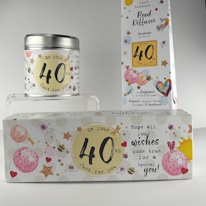 40 Jahre Geburtstagskerze Geschenkset - Reed Diffuser Teelichter und Blechkerze