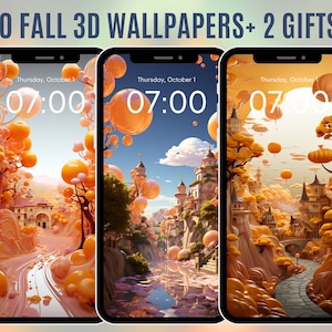 10+2 Gifts Pack Fall Pumpkin Town Smartphone Wallpaper Set, iPhone Digital Art Background HD Iphone Android Wallpaper or Home Lock Screen