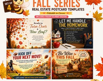 Fall Real Estate Postcard Bundle | 4 Autumn Realtor Farming Postcards | Buyer & Seller Prospecting Mailers