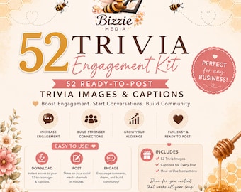 52-Week Trivia Engagement Kit | Social Media Marketing Templates (Canva)