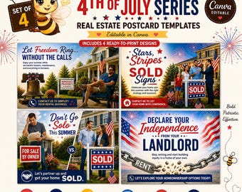 4th of July Real Estate Postcards | Canva Editable Templates (Digital Download)