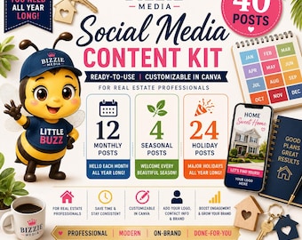 Social Media Content Kit | Canva Template | 40 Monthly, Seasonal & Holiday Posts and Captions (real estate)