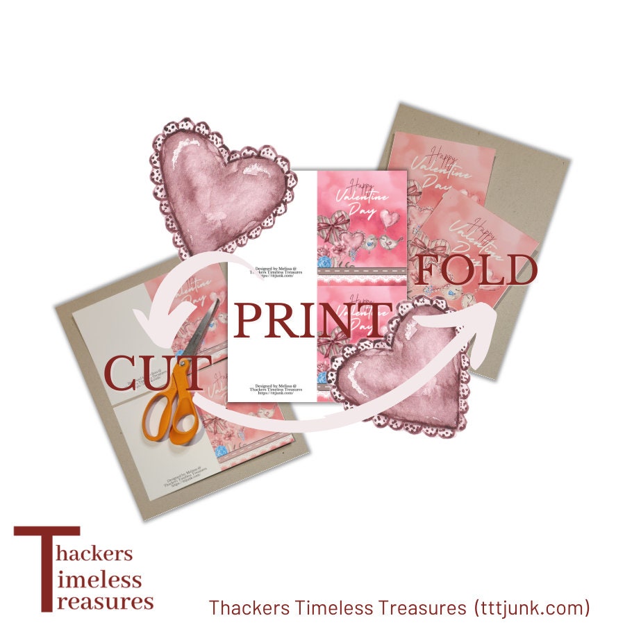 Printable Vintage Valentine's Day Cut and Fold Cards - Etsy