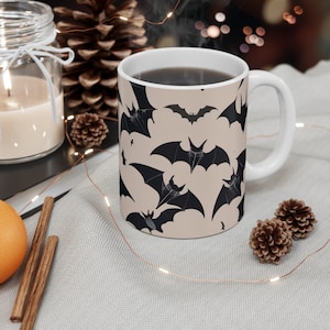 11oz Cute Bat Printed Coffee Mug, Cute Spooky Ceramic Mug Gift for Halloween