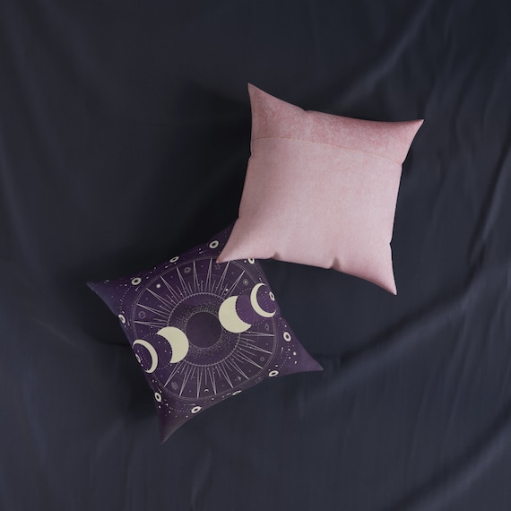 Celestial Moon Phase Pillow: Purple Lunar Print, Boho Home Decor