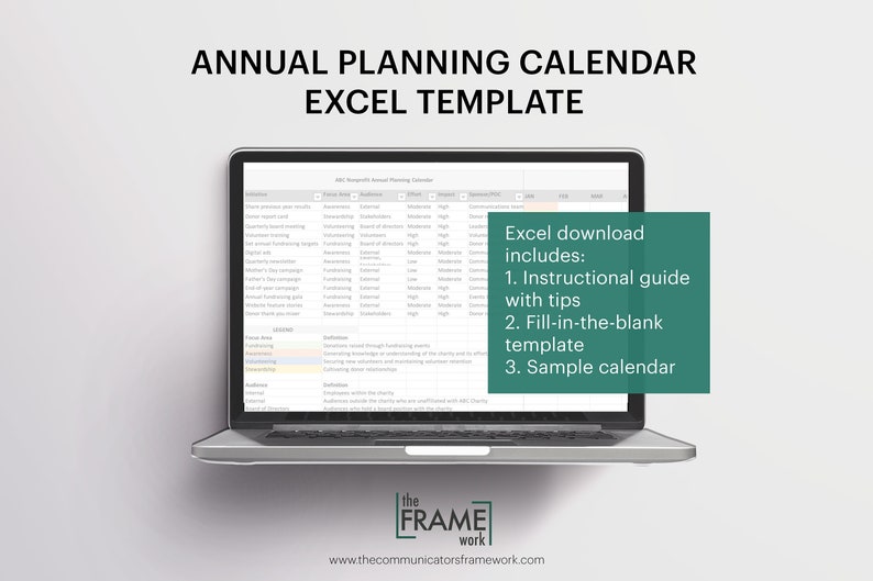 Annual Planning Calendar Spreadsheet Template in Excel With Etsy