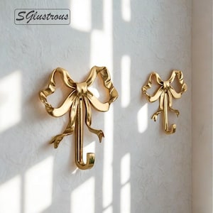 Brass Bow Wall Hooks: Gold Decorative Key & Towel Hanger