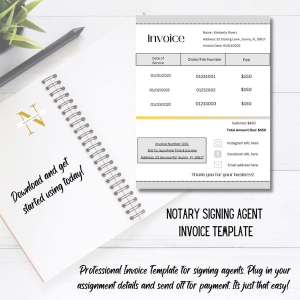 Canva Editable Notary Signing Agent Invoice Template, Loan Signing Agent, PDF Invoice Template, Notary, Notary Supplies, Digital Download