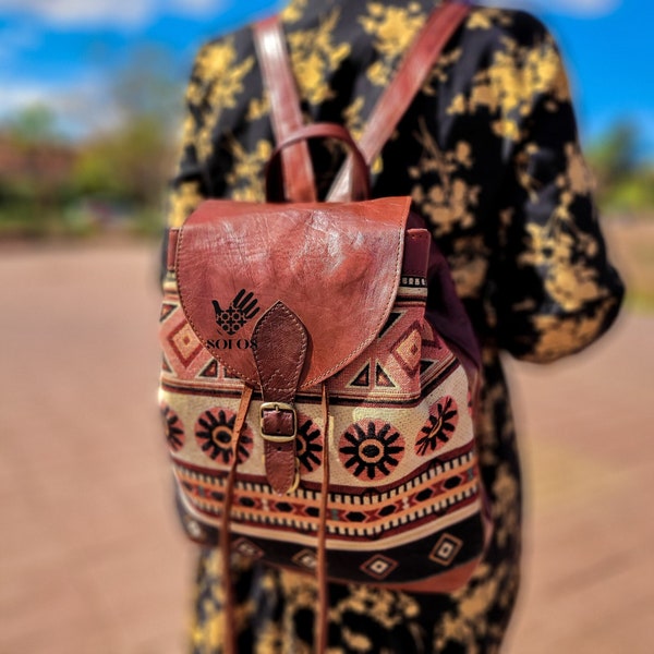 kilim backpack - leather backpack - moroccan backpack