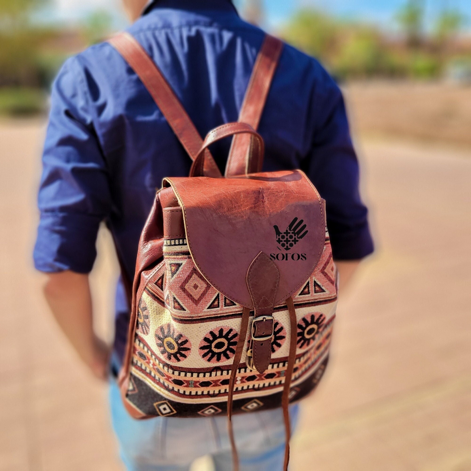 Kilim Backpack Wool large Adjustable Sling Backpack Leather Geometric Boho Boho Leather Backpack - Kilim Backpack - Travel Bag Pack - Etsy main image 4