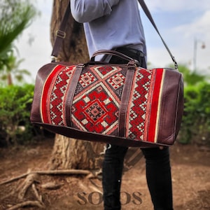 Bolso de viaje de cuero marroquí: bolso de fin de semana bohemio hecho a mano
