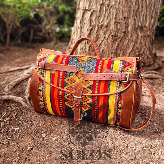Moroccan Leather Carpet Duffle Bag: Boho Chic Weekender