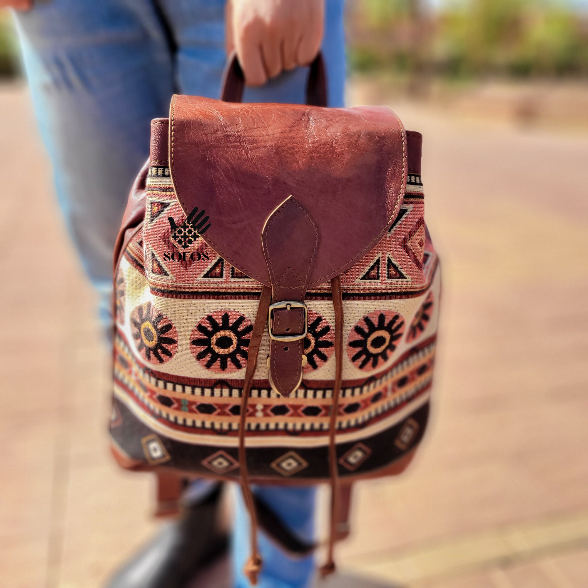 Bohemian Tribal Handmade leather Kilim Backpack Moroccan Kilim Leather Backpack - Bohemian Shoulder Bag main image 2