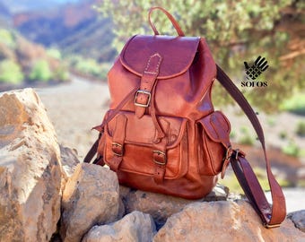 Handmade Moroccan Leather Backpack, Handcrafted Backpack  display picture 2