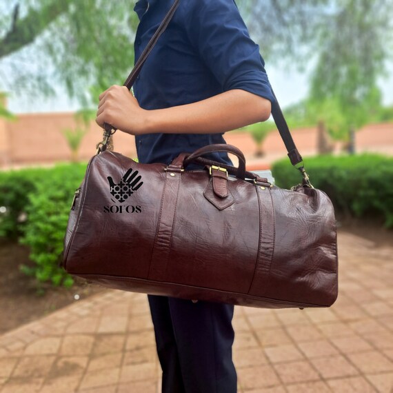 Bolso de fin de semana de piel flor hecho a mano: equipaje de