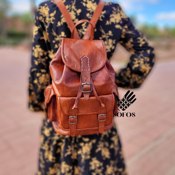Handmade Goat Leather Backpack: Moroccan Travel Daypack - Etsy display picture 3