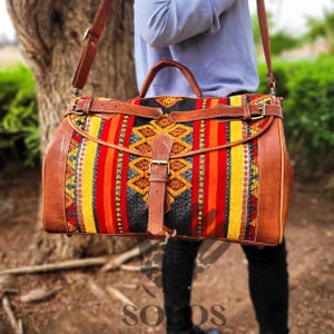 Carpet travel bag, Weekender Moroccan Bag, Duffel Leather bag, Luggage Bags