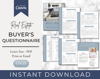 Cuestionario para compradores / Marketing inmobiliario / Comprador de vivienda / Guía para la búsqueda de vivienda / Formulario de admisión / Guión para agente inmobiliario / Agente inmobiliario / Plantilla
