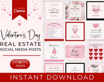 16 DÍA DE SAN VALENTÍN Publicaciones en redes sociales sobre bienes raíces y agentes inmobiliarios / Marketing inmobiliario / Agente inmobiliario / Corredor inmobiliario / Instagram / Plantillas de Canva