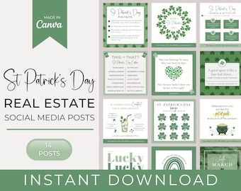 14. DÍA DE SAN PATRICIO Publicaciones en redes sociales sobre bienes raíces y agentes inmobiliarios / Marketing inmobiliario / Agente inmobiliario / Corredor / Instagram / Plantillas de Canva