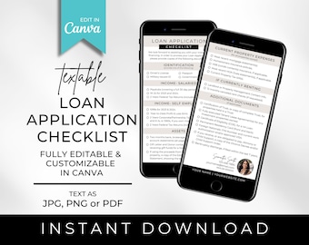 TEXTABLE Mortgage Loan Application Checklist | Loan Document Checklist | Mortgage Marketing | Loan Officer | Real Estate | Canva Templates