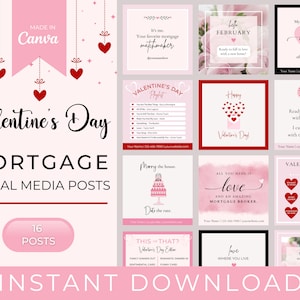 16 post sui social media per funzionari dei prestiti e dei mutui per SAN VALENTINO / Marketing per funzionari dei prestiti / Mutui / Immobiliare / Modelli Canva per Instagram