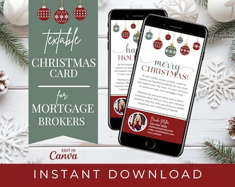 Tarjeta navideña con texto para hipotecas / Marketing hipotecario / Plantilla de Feliz Navidad / Felices fiestas / Tarjeta navideña digital / Plantilla de Canva