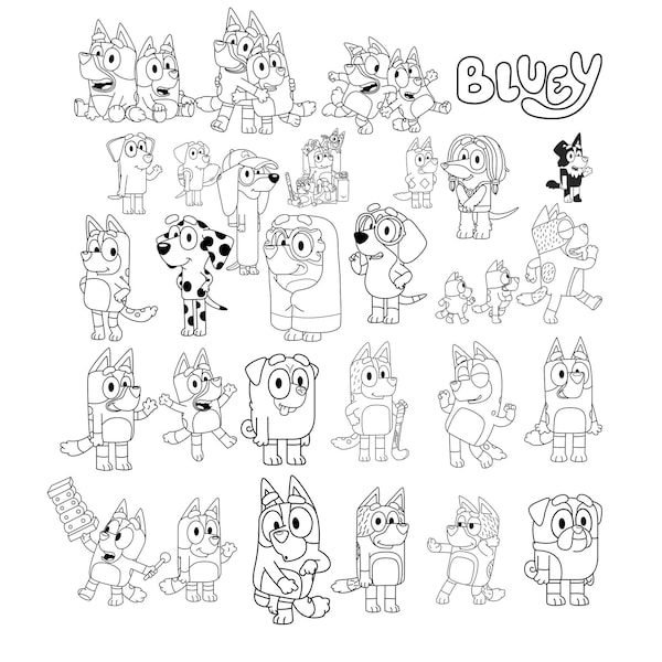 Bluey Black and White Clipart - Etsy
