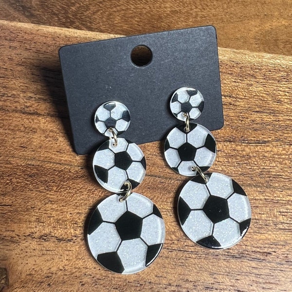 Soccer Earrings, Soccer Ball Earrings, Football Earrings, Soccer Mom, Soccer Player, Sports Glitter Earrings, Sports Lover, Gift for Soccer