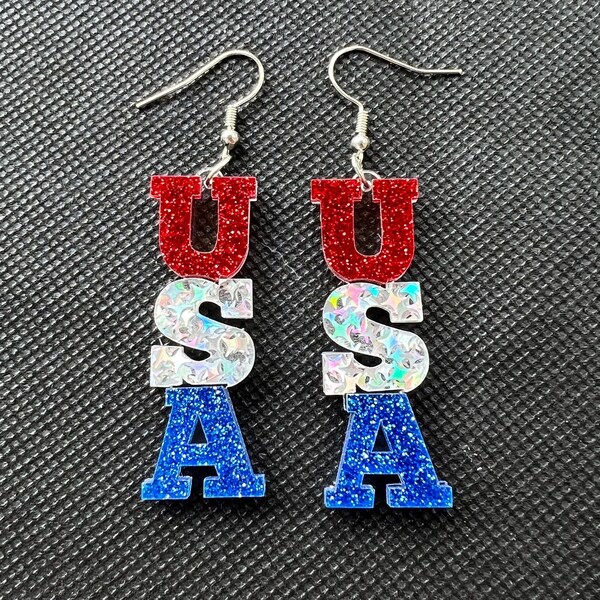 USA earrings, July 4th Earrings, 4th of July Outfit, Independence Day, Sparkle Earrings, Fireworks Style, American Earrings, Patriotic