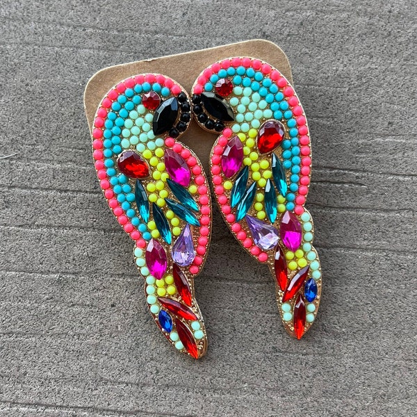 Parrot Shaped Rhinestone Earrings, Animal Shaped Earrings, Bird Earrings, Bird Shaped Earrings, Rhinestone Statement Earrings, gift for her