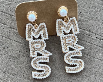Mrs Earrings, Bride statement earrings, bachelorette party earrings, bride gifts, honeymoon earrings, bride to be, newlywed gift, wedding