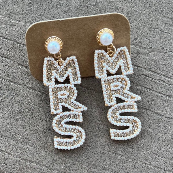 Mrs Earrings, Bride statement earrings, bachelorette party earrings, bride gifts, honeymoon earrings, bride to be, newlywed gift, wedding