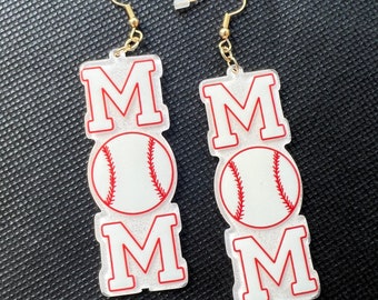 Baseball Mom Earrings, Baseball Jewelry, Baseball Mom Gift, Glitter Baseball Earrings, Baseball Fan, Baseball Dangle Earrings, Gift for mom