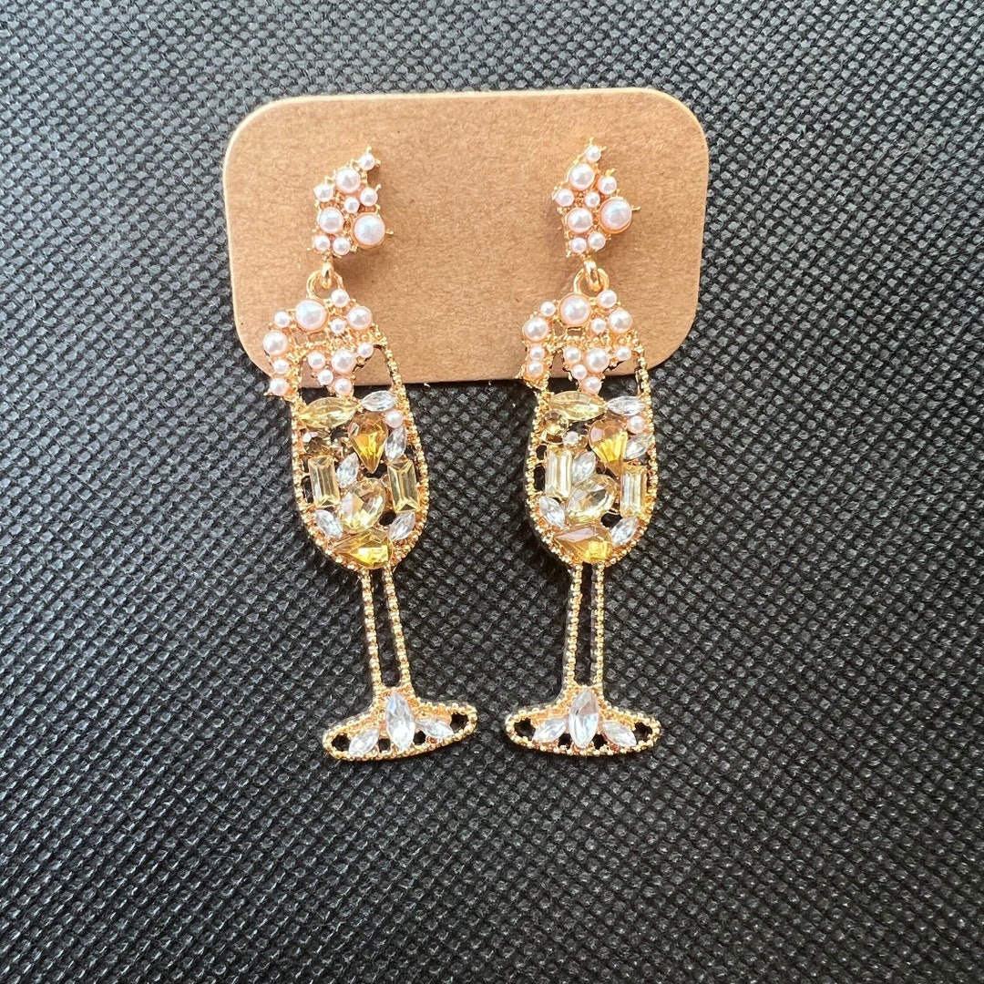 Champagne Glass Earrings, 21st Birthday Earrings, Birthday Gift for Her