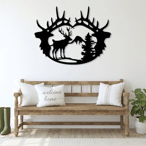 Hirsch Bergbaum Laser cut svg dxf eps glowforge Dateien Wandaufkleber Silhouette Vorlage CNC-Schneidefräser digital sofort download