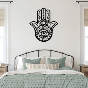 Hamsa Mão Mandala corte a laser svg dxf arquivos adesivo de parede gravura silhueta modelo roteador de corte cnc download instantâneo de vetor digital