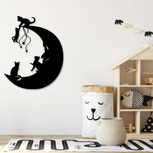 Lune chat amour chaton découpé au laser fichiers svg dxf pdf sticker mural sticker silhouette modèle CNC découpe routeur vecteur numérique téléchargement immédiat