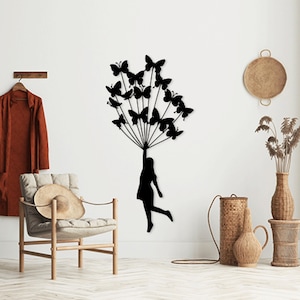 Mädchen mit Schmetterlingen Schmetterling Laser geschnitten svg dxf Dateien Wandaufkleber Silhouette Vorlage CNC-Schneidefräser digitaler Vektor-Sofortdownload