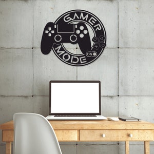 Mode Gamer sur, Zone de jeu, jeu laser coupe svg dxf fichiers mur autocollant sticker silhouette modèle cnc coupe numérique vecteur téléchargement immédiat