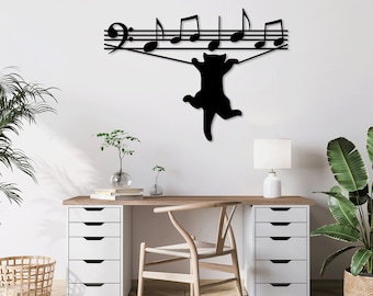 Cat Music Animal laser cut svg dxf files wall sticker engraving decal silhouette template cnc cutting router digital vector instant download