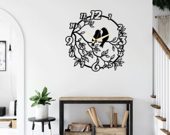 Vogel Ast Uhr Laser-Schnitt SVG DXF-Dateien Wand Kunst Gravur Vorlage CNC Schneide Fräser Digital Vektor-Design Instant Download
