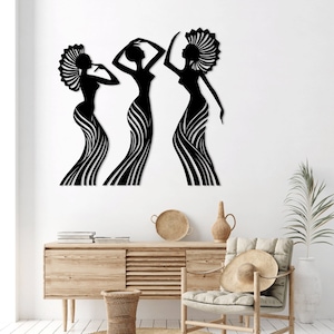Tribal African Women taglio laser file SVG DXF adesivo da parete incisione sagoma modello router di taglio CNC download immediato vettoriale digitale