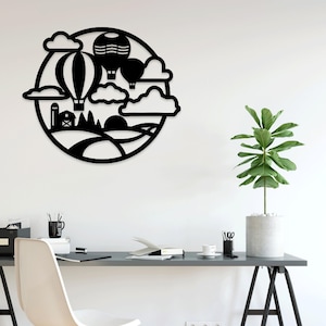 Heteluchtballon lasergesneden svg dxf glowforge bestanden muursticker gravure sticker sjabloon cnc-snijrouter digitale vector instant download