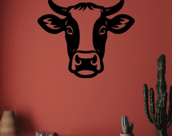 Tête de vache découpée au laser fichiers svg dxf sticker mural gravure sticker silhouette modèle CNC découpe routeur vecteur numérique téléchargement immédiat
